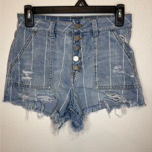 Sincerely Jules Striped Distressed Blue Jean Shorts